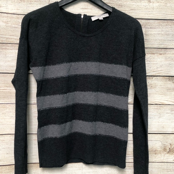 LOFT Casual Cozy Black Striped Small Sweater - Picture 2 of 6
